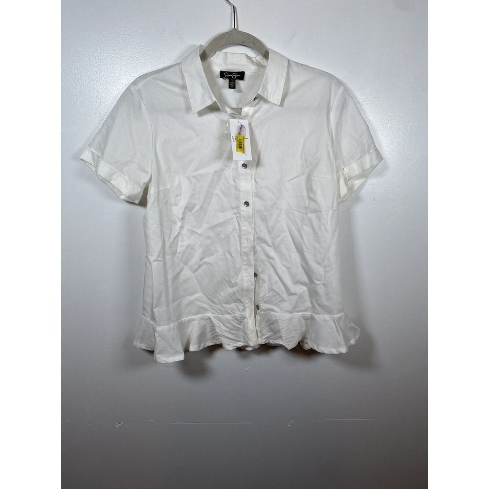 Jessica Simpson Button Short Sleeve Shirt Women's White, Size M‎ NWT